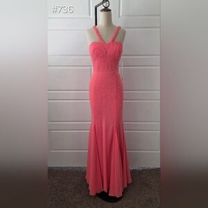 Coral Fit & Flare Prom Dress with Beaded Details